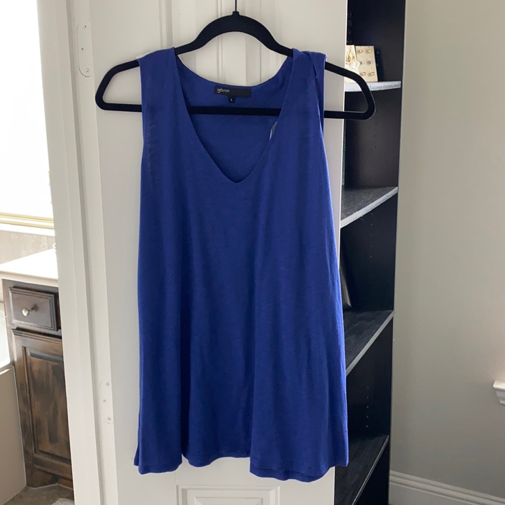 Gibson • blue tank with embroidered back, sz L NWT